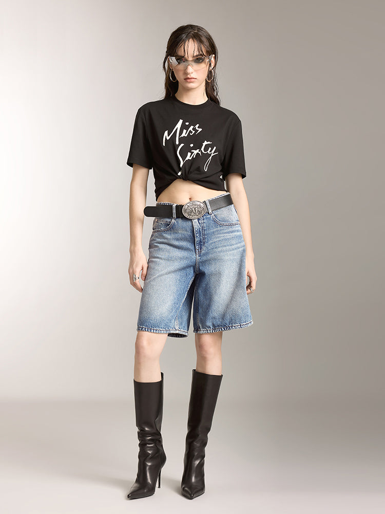 Crew Neck Printed Loose Fit Short Sleeves T-Shirt