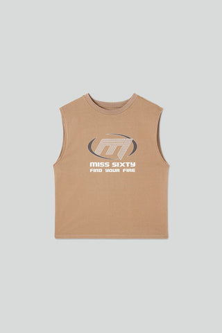 Printed Crew Neck Sleeveless T-Shirt