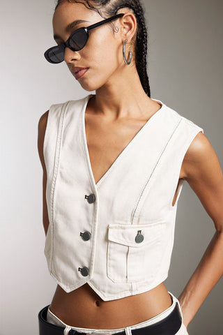 V-Neck Off-White Denim Vest