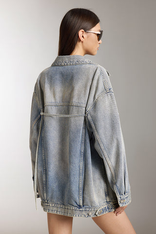 Mud-Dyed Distressed Denim Jacket