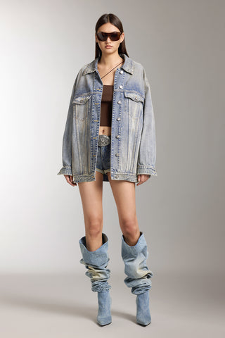 Mud-Dyed Distressed Denim Jacket