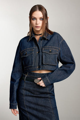 Cargo Style Denim Jacket With Pockets