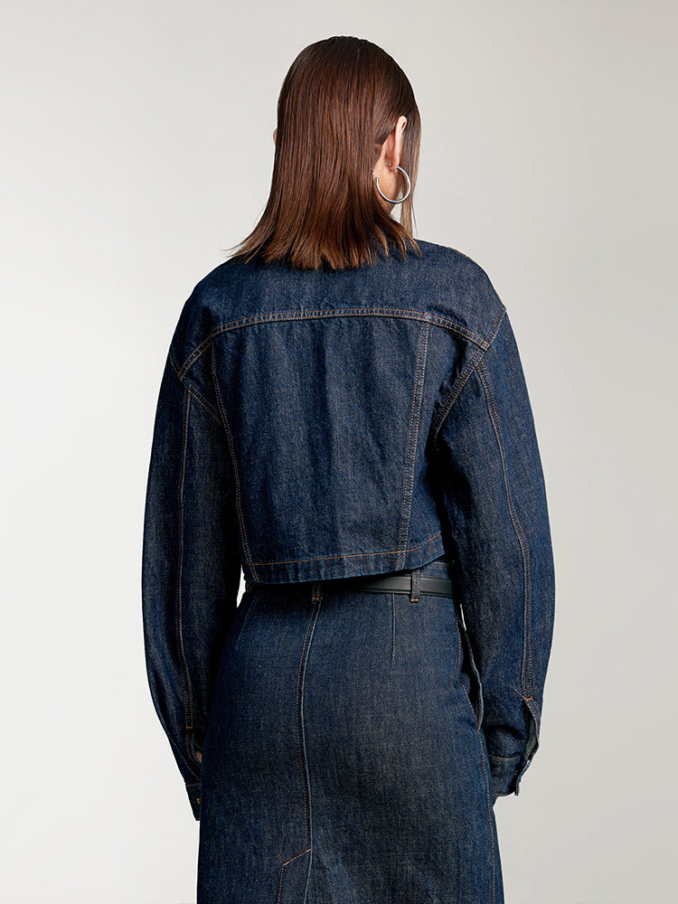 Cargo Style Denim Jacket With Pockets