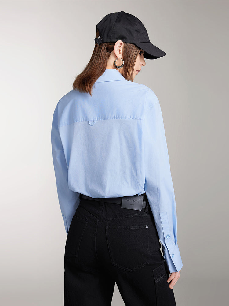 Lapel-Collar Long Sleeves Cropped Shirt