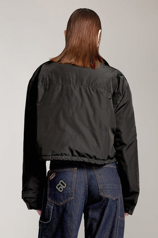 Lapel Cropped Down Jacket With Printed