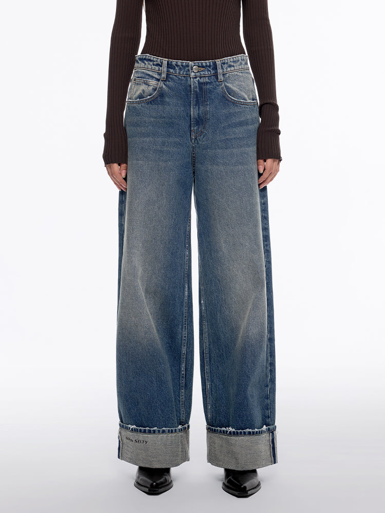 Faded Wide-Leg Jeans