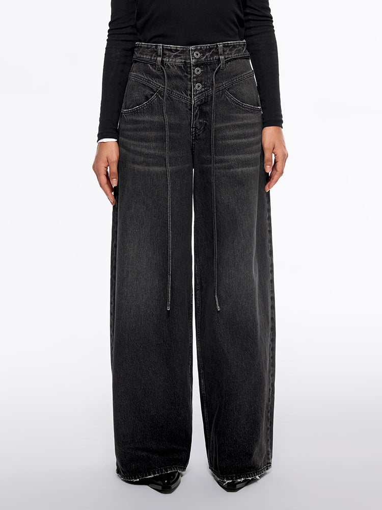 Tie-Waist Wide-Leg Jeans