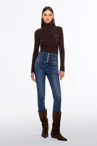 High Waist Cashmere-Blend Slim Fit Jeans