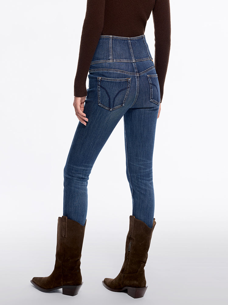 High Waisted Cashmere-Blend Slim Fit Jeans