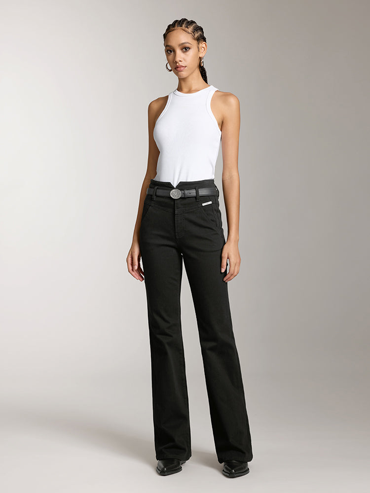 V-Shaped High Waisted Flared Jeans