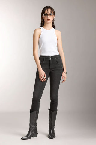 Double Button Jeans In Black And Grey Colour