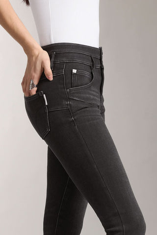 Double Button Jeans In Black And Grey Colour