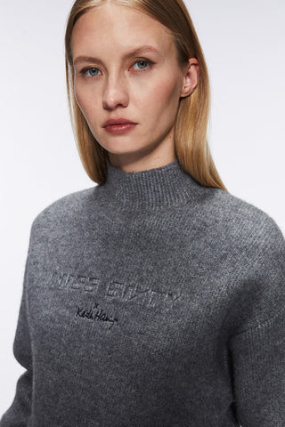 Miss Sixty X Keith Haring Capsule Collection Mock Turtleneck Sweater In Gray