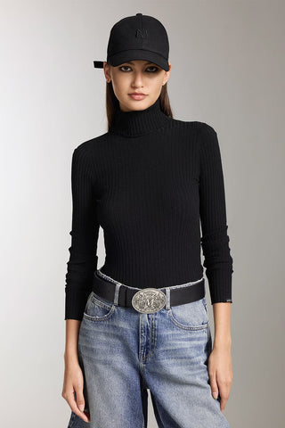 High Collar Slim Fit Knit Top