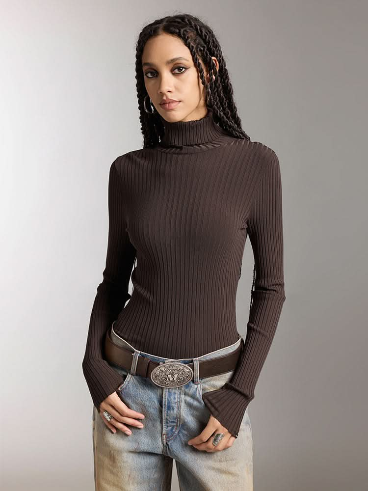 High Collar Slim Fit Knit Top