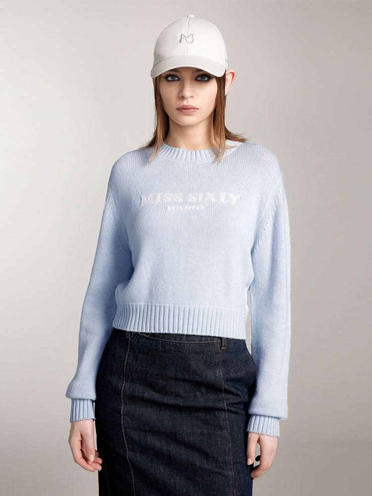 Round Neck Knit Top With Logo