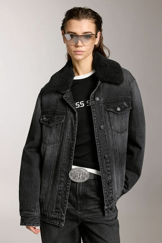 Detachable Faux Fur Collar Denim Jacket