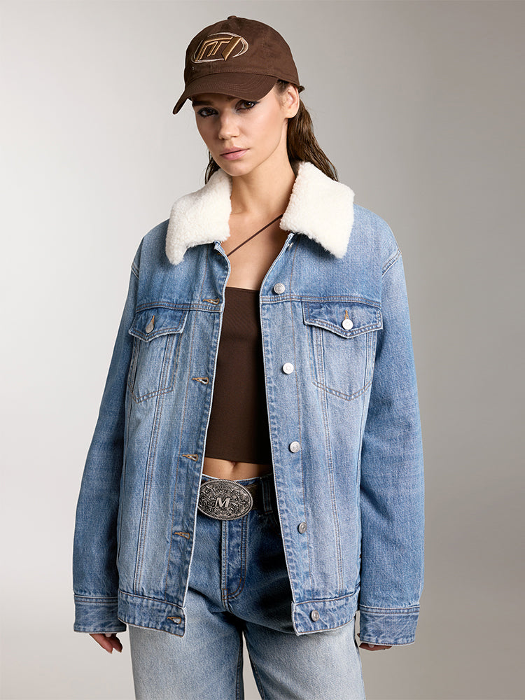 Detachable Faux Fur Collar Denim Jacket