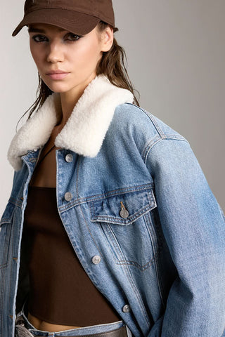 Detachable Faux Fur Collar Denim Jacket