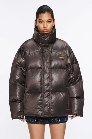 Faux Leather Puffer Jacket