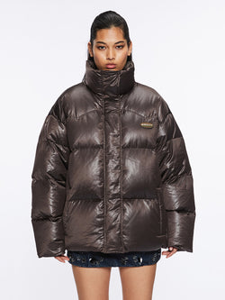 Faux Leather Puffer Jacket