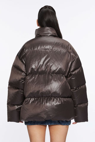 Faux Leather Puffer Jacket