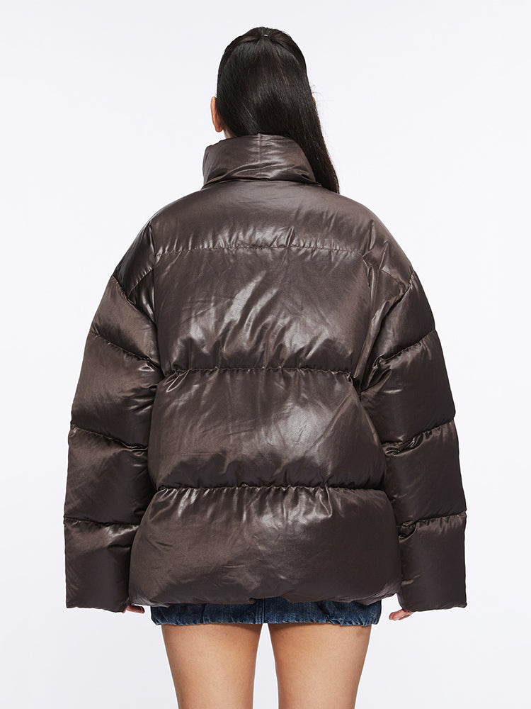 Faux Leather Puffer Jacket