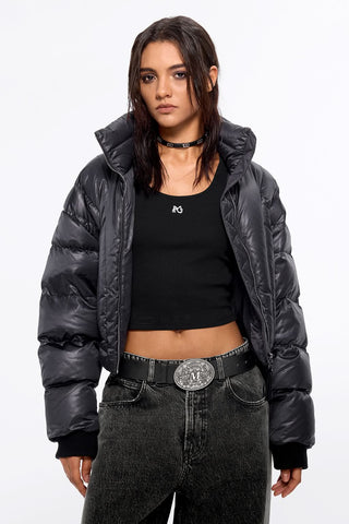 Flannel Neck Puffy Jacket