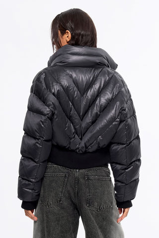 Flannel Neck Puffy Jacket