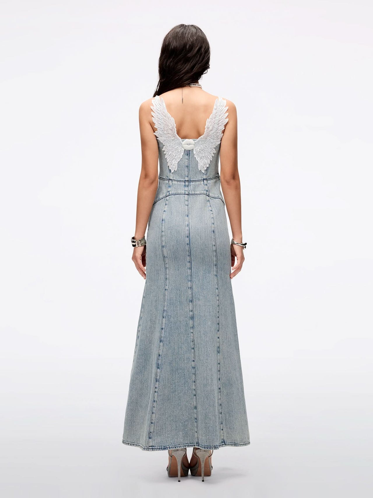 miss sixty maxi dress Waist-Tied Pleated Denim Dress, LIGHT BLUE / S