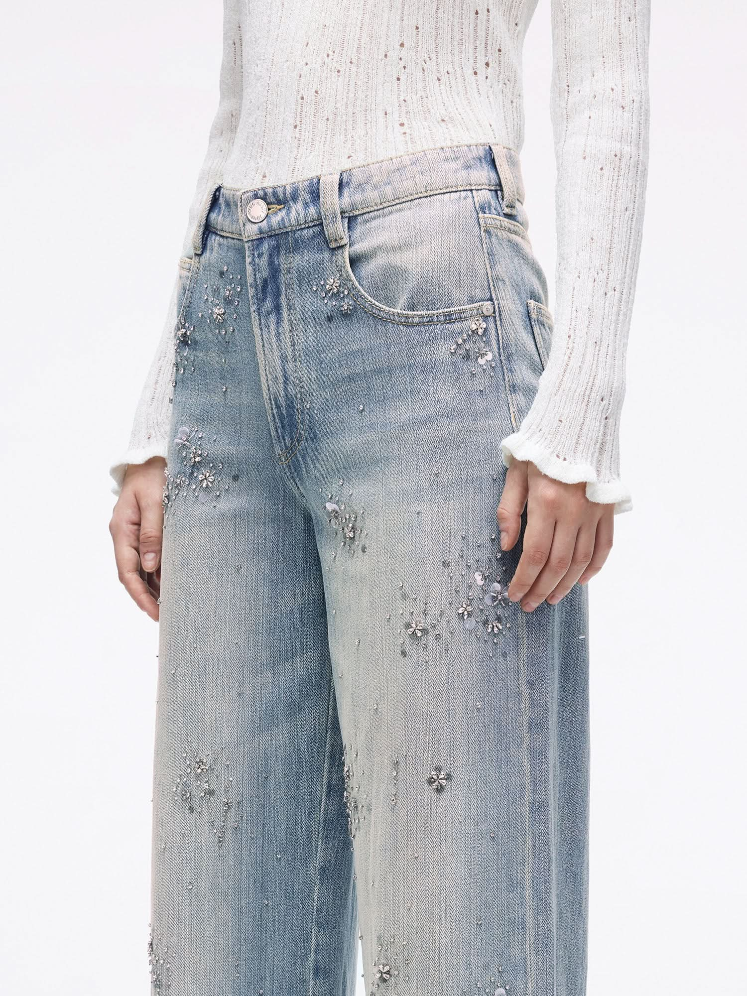 Beaded Straight-Leg Jeans