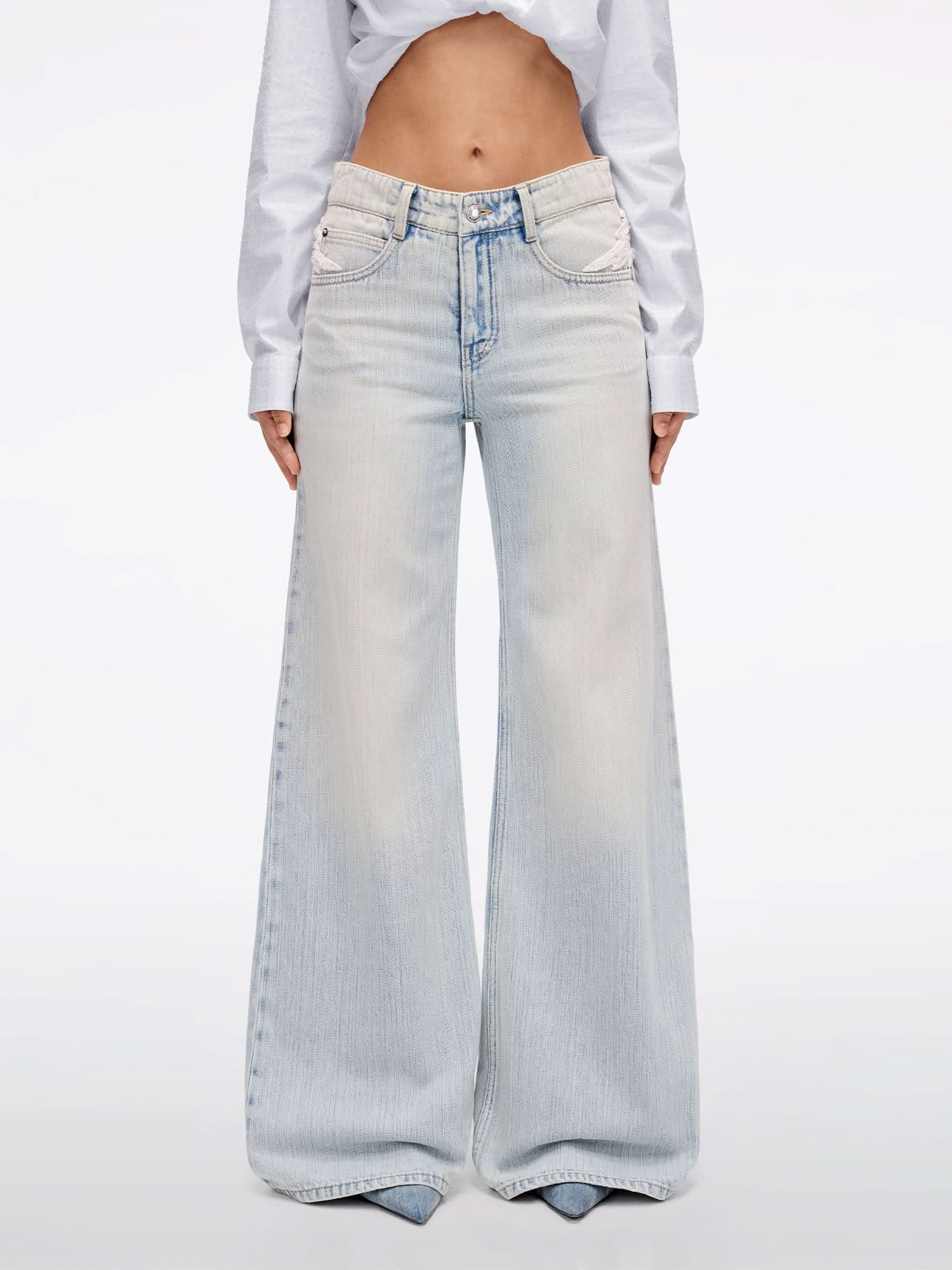 Wing-Embellished Beaded Flared Jeans