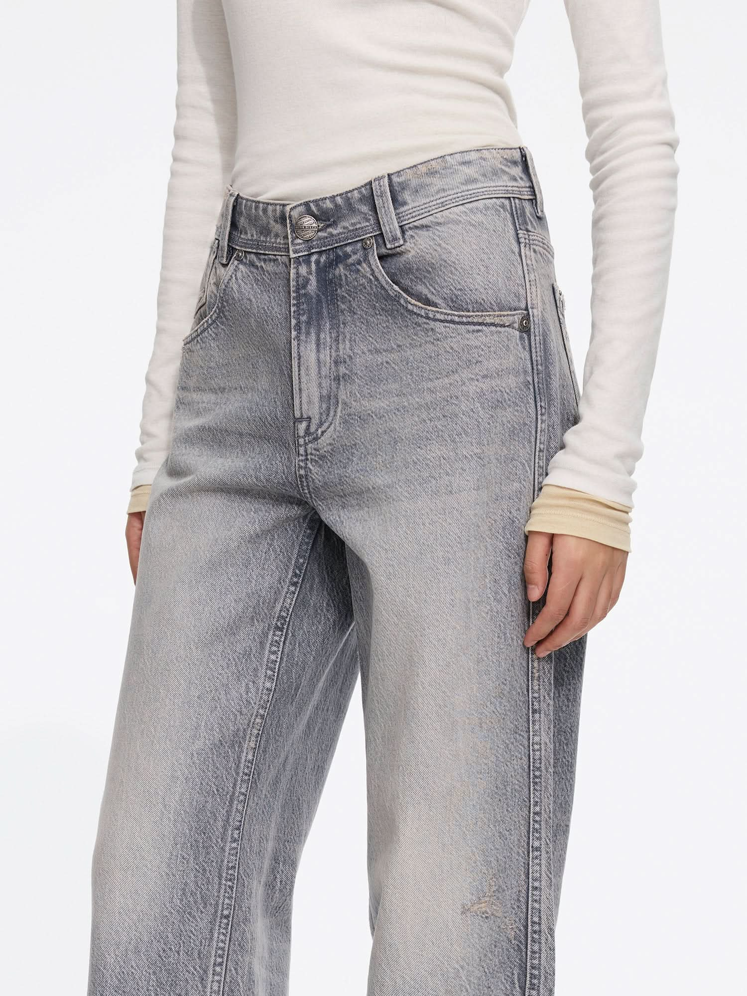 Light Gray Straight-Leg Jeans