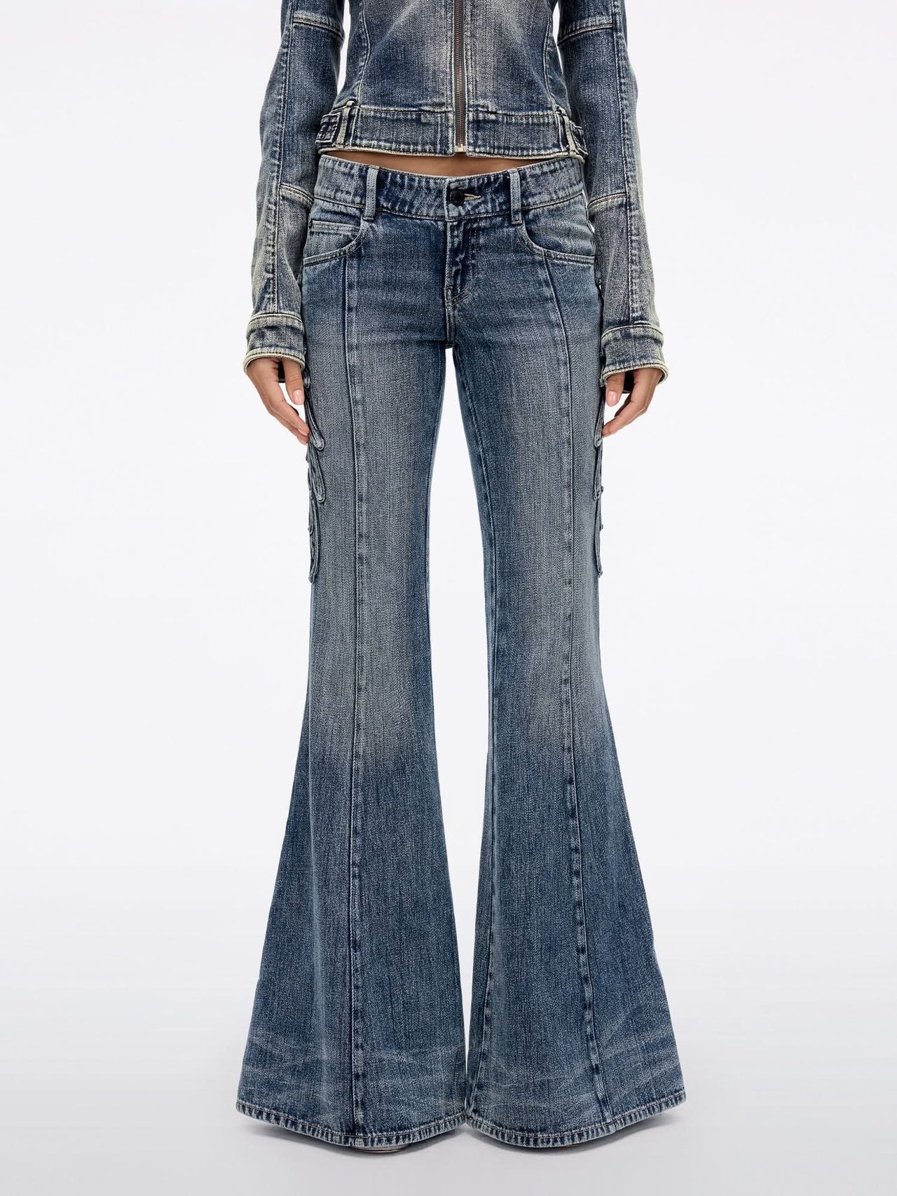 Wing-Embellished Beaded Flared Jeans