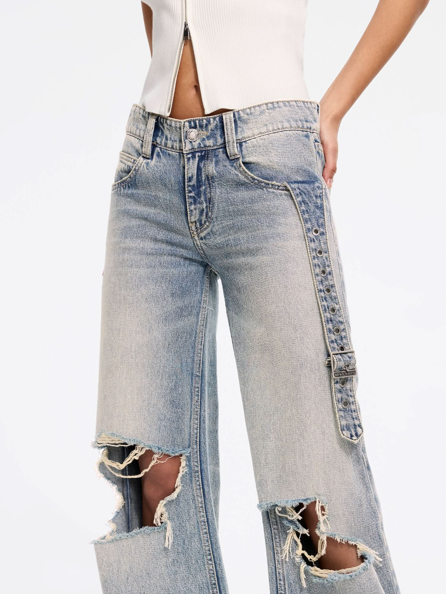 Ripped Straight-Leg Jeans