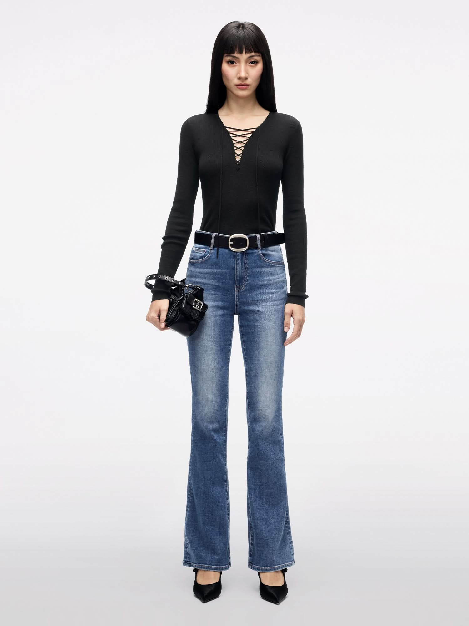 MID-WAIST FLARED JEANS