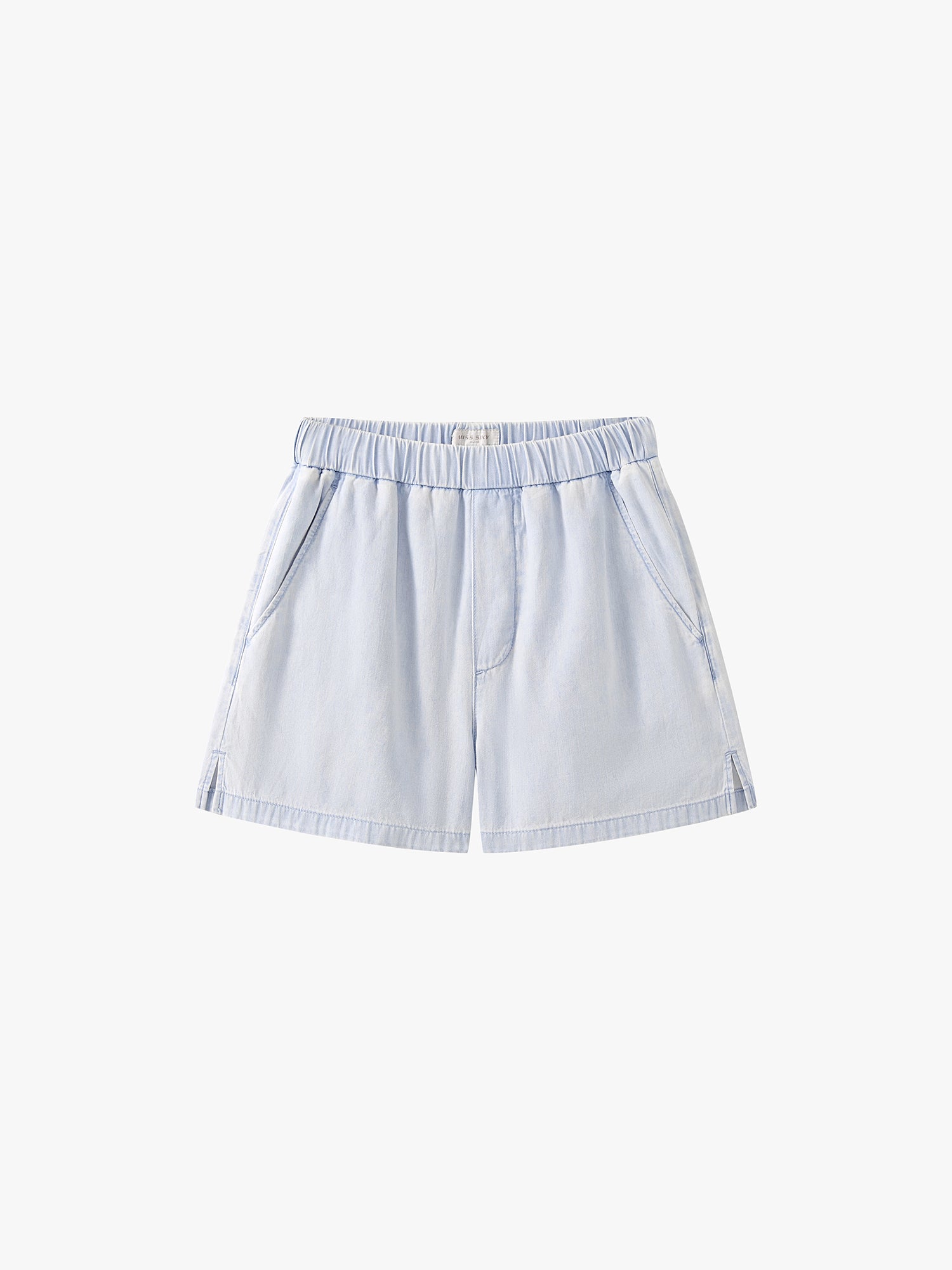 Elastic-Waist Straight Denim Shorts