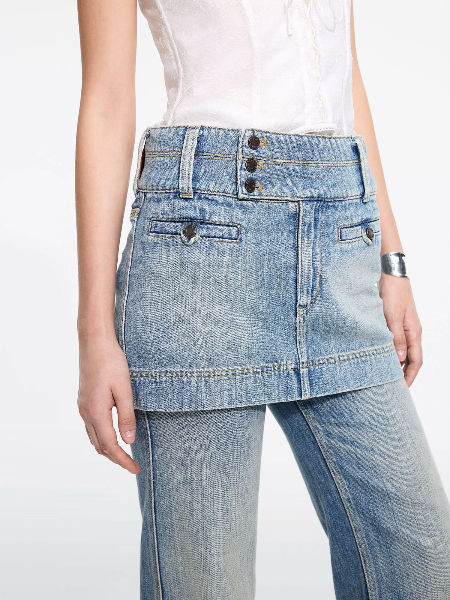 Multi-Button Denim Skirt