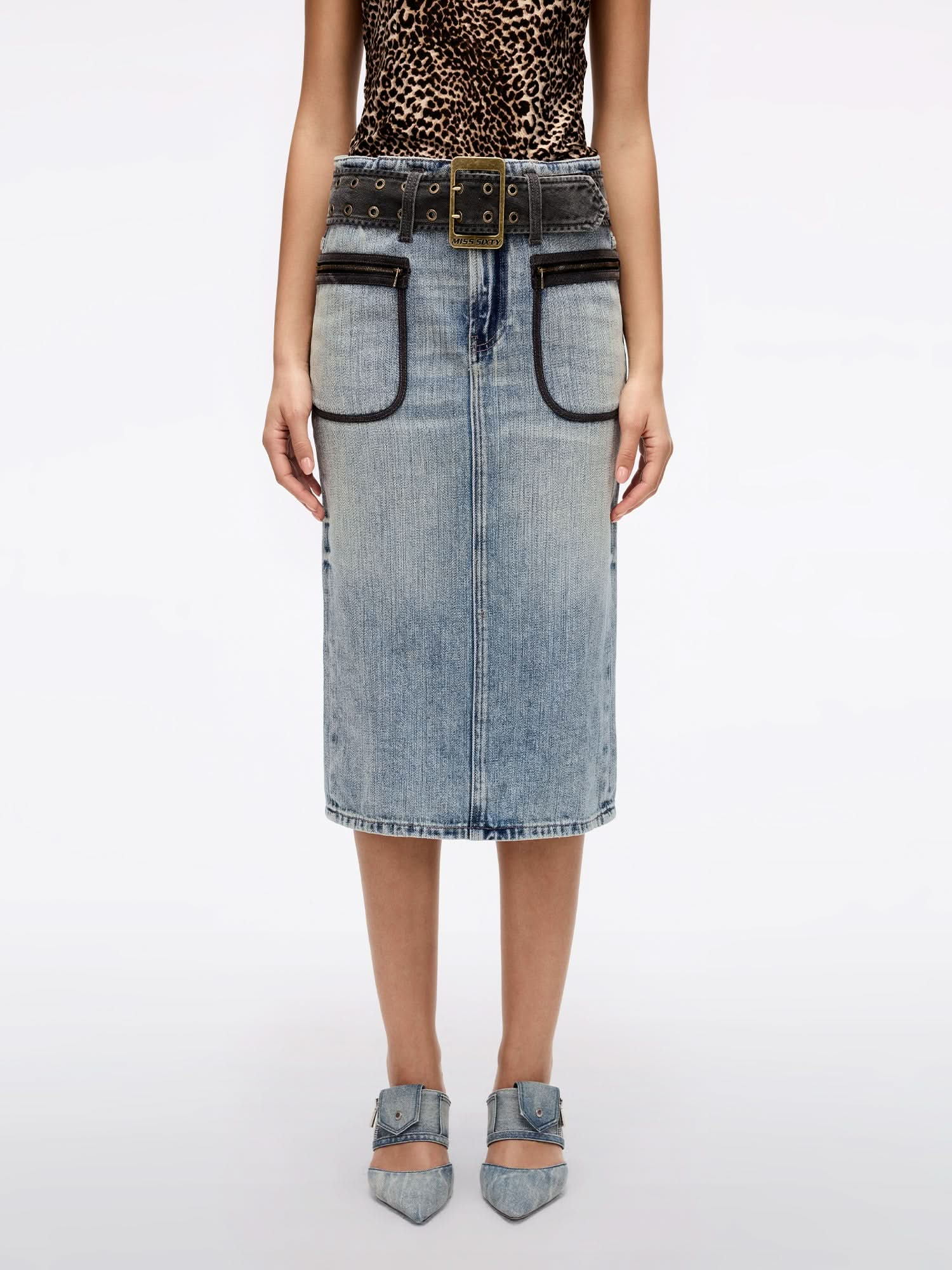 Slit Denim Skirt