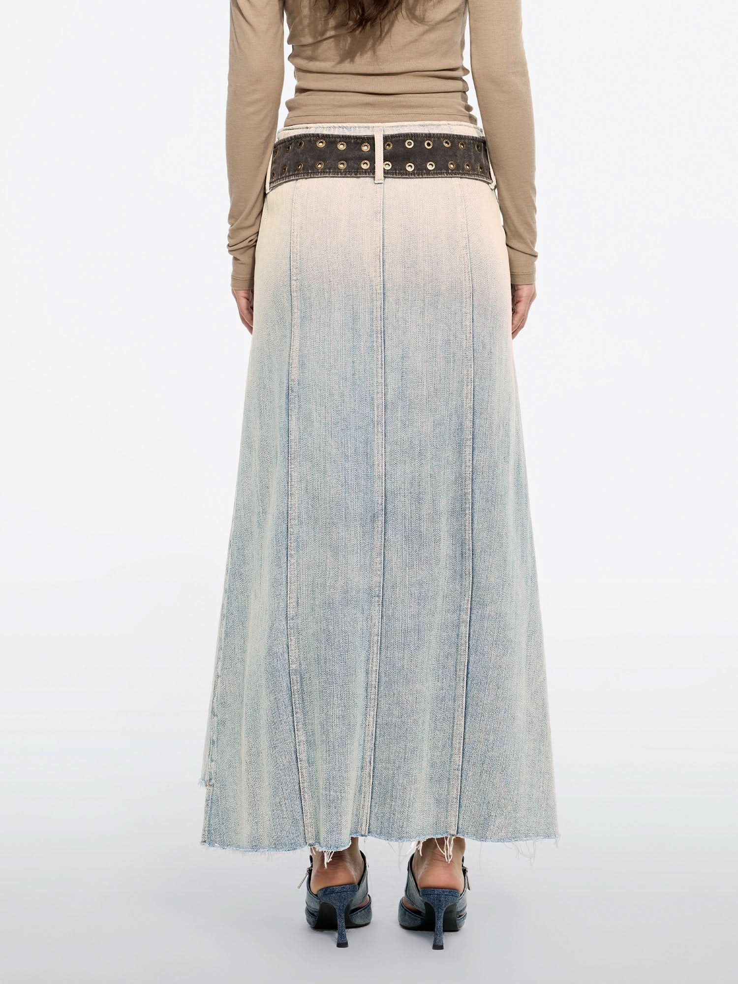 Asymmetric Denim Maxi Skirt