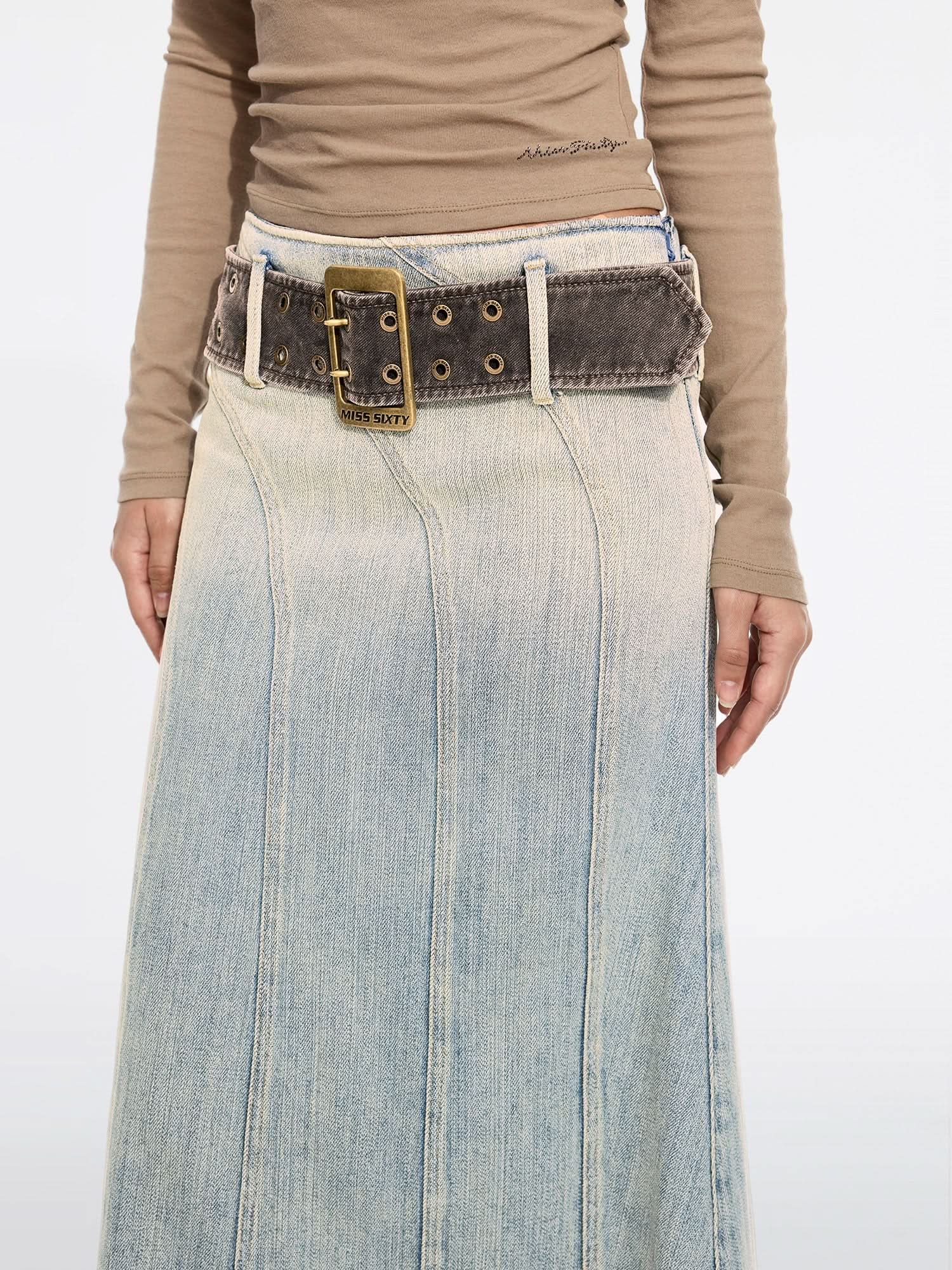 Asymmetric Denim Maxi Skirt