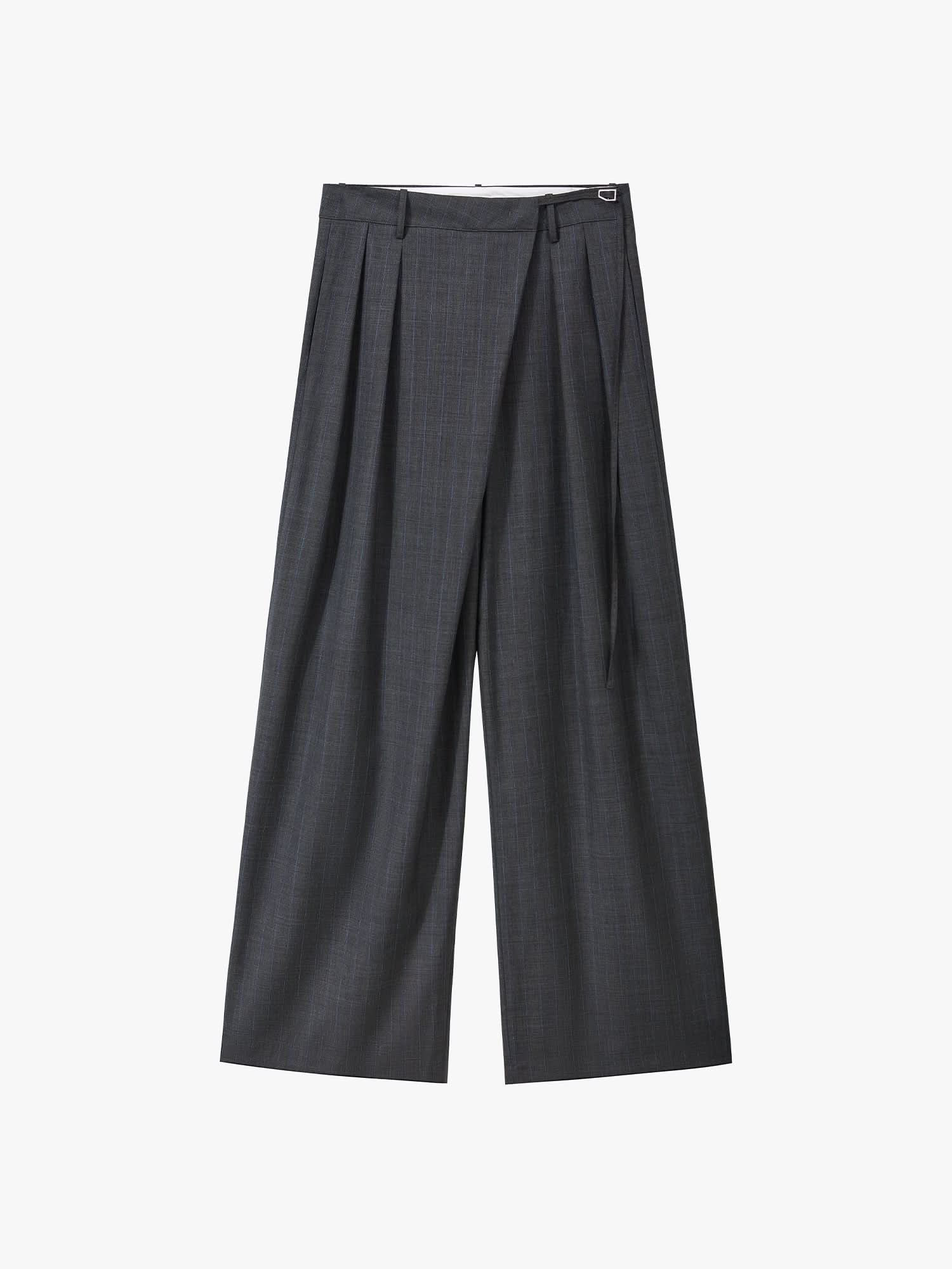 Wool Blend Pleated Straight-Leg Pants