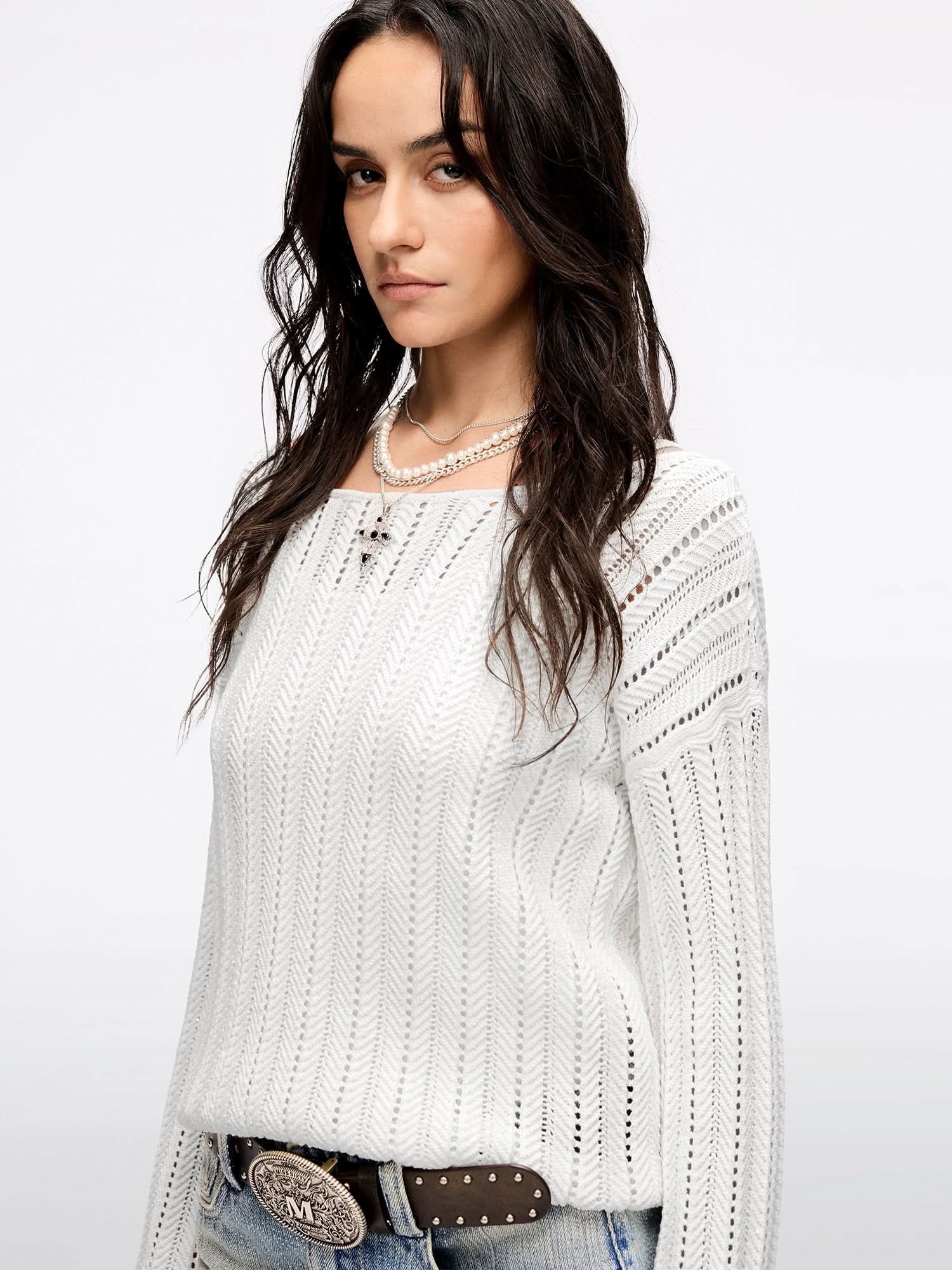 Wing-Embellished Beaded Knit Top