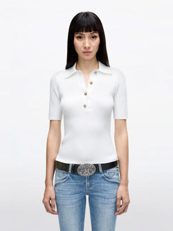 Polo Collar Cropped Knit Top