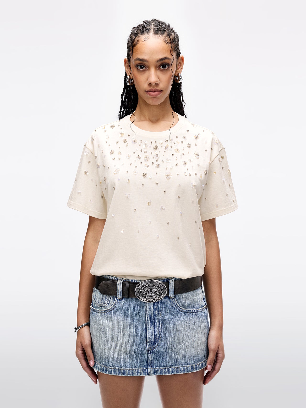 Embellished Pearl-Studded T-Shirt