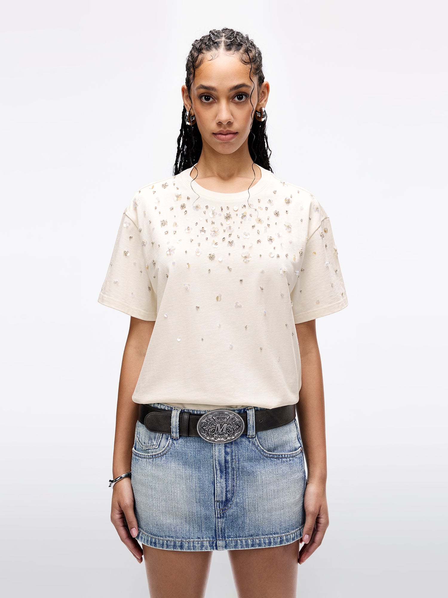 Embellished Pearl-Studded T-Shirt