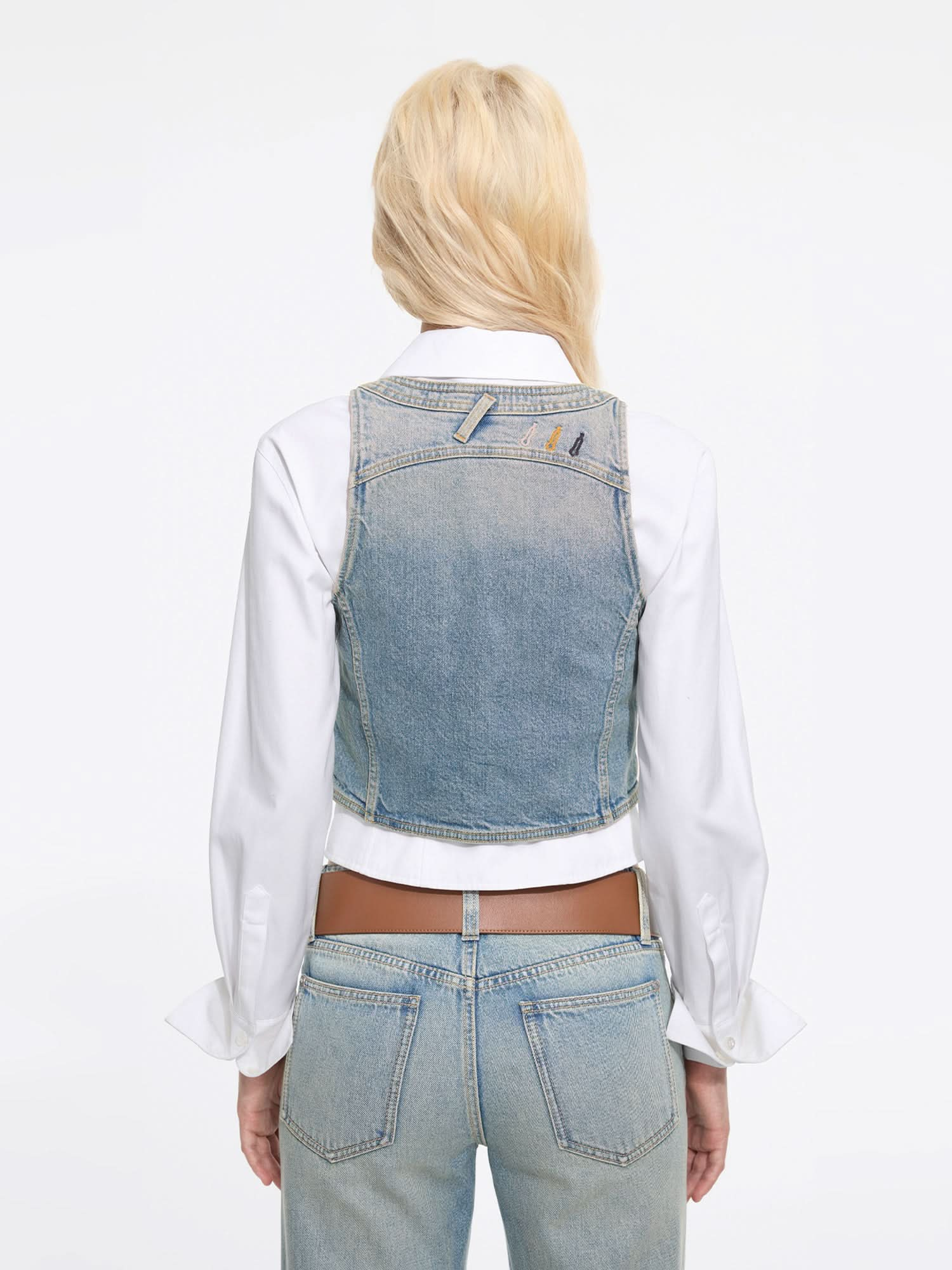 Single Button Cropped Denim Vest