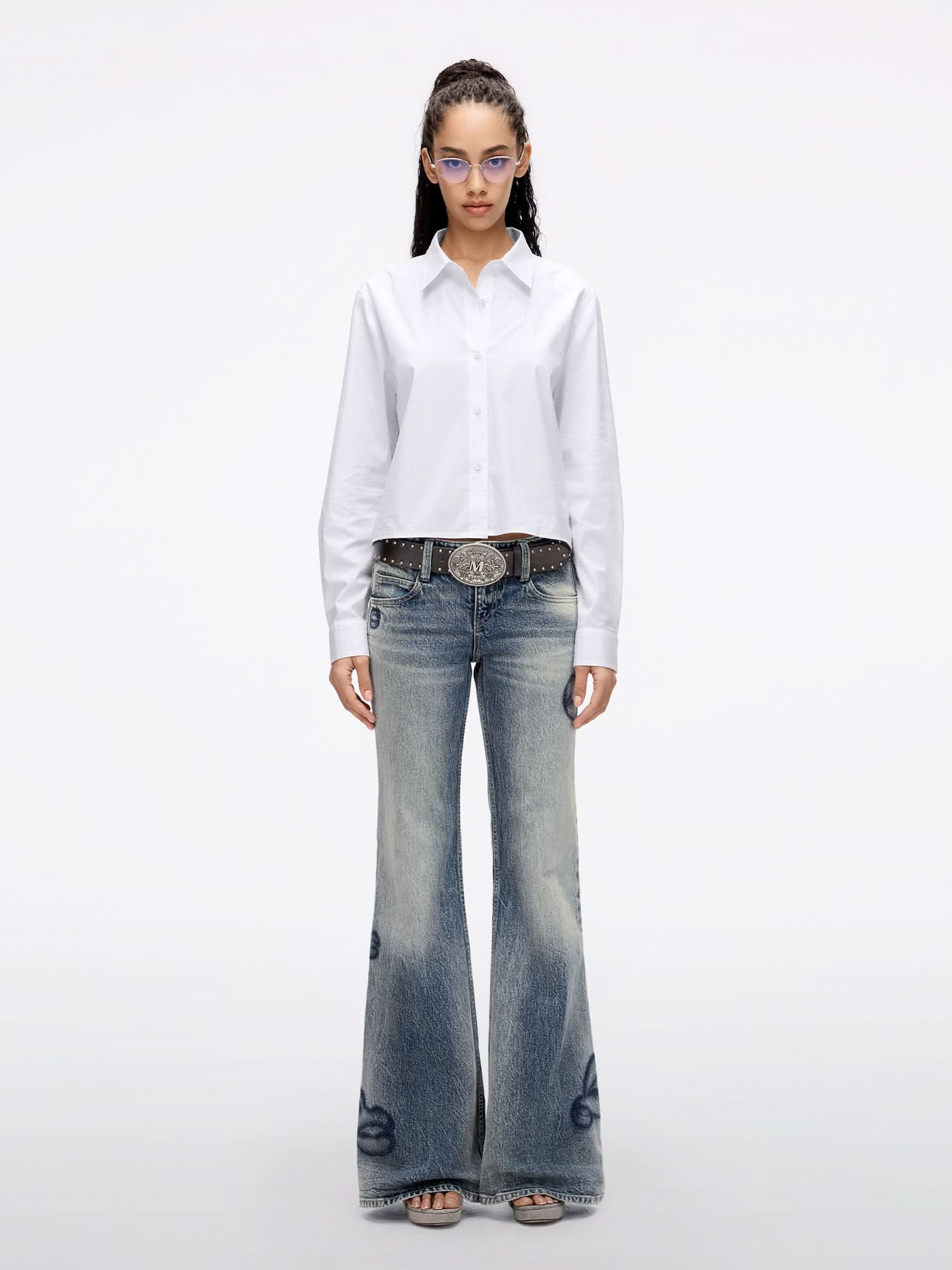 Full-Width Rhinestone Cropped Shirt