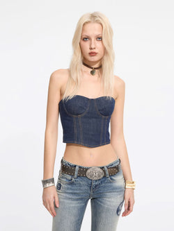 Tailored Cropped Denim Tube Top