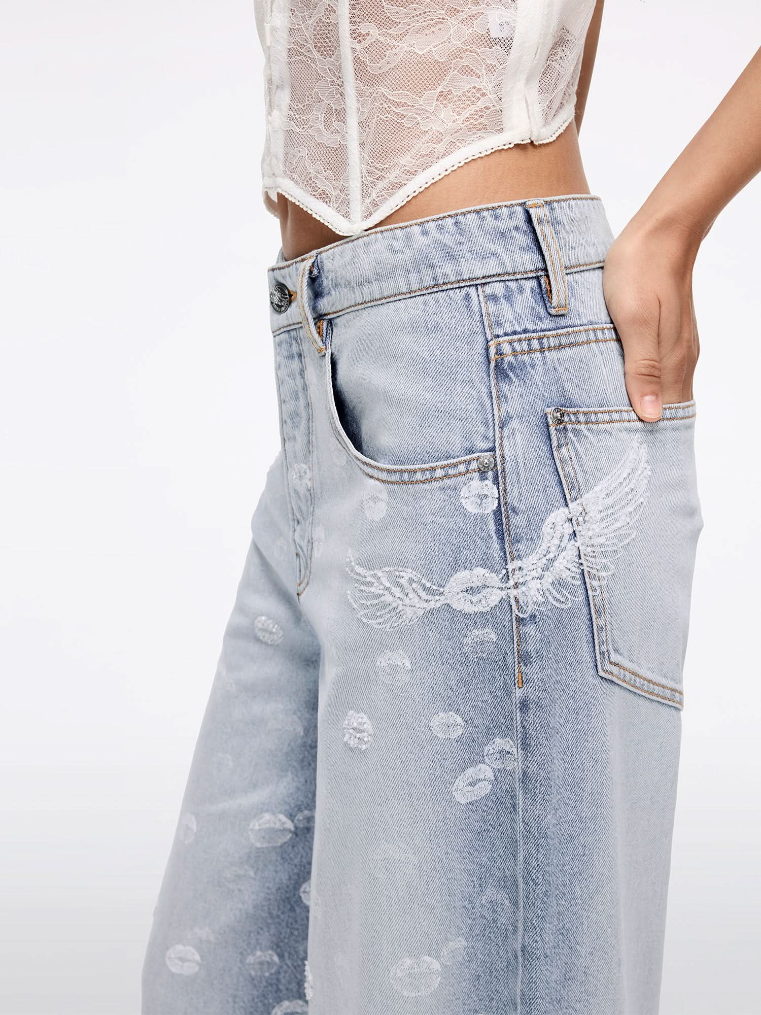 Beaded Wide-Leg Jeans